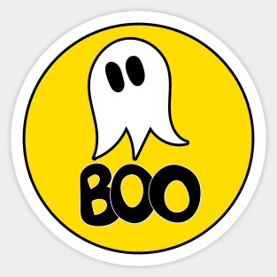 Cute ghost cartoon BOO text in a yellow circle frame Sticker